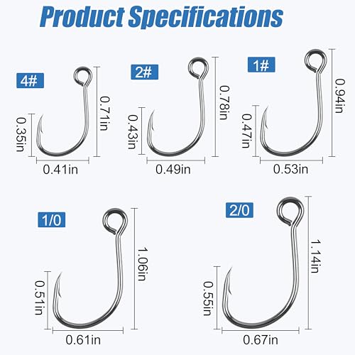 Fishing Inline Single Hooks - 60pcs/Box Single Replacement Hooks for Fishing Baits Lures Plugs Large Eye with Barbed for Saltwater Freshwater #4#2# 1# 1/0 2/0 - size: 4#-60pcs