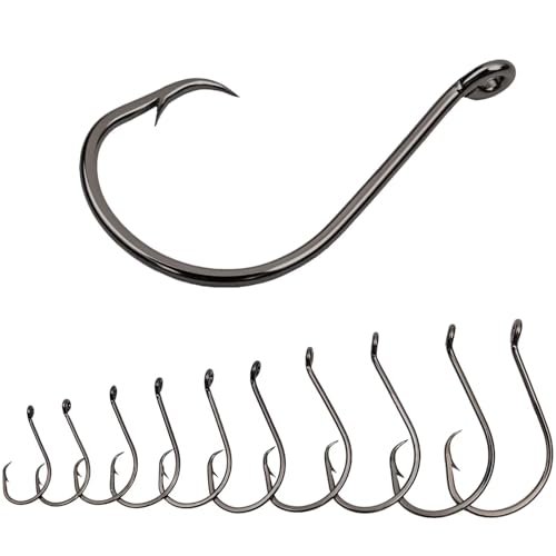 50Pcs Circle Hooks with Fishing Hook Remover, Super Sharp and Offset Catfish Octopus Circle Hooks for Saltwater and Freshwater, Nickel Coated High Carbon Steel, Sizes #1-8/0 - color: Black Nickel, size: #2