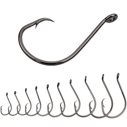 50Pcs Circle Hooks with Fishing Hook Remover, Super Sharp and Offset Catfish Octopus Circle Hooks for Saltwater and Freshwater, Nickel Coated High Carbon Steel, Sizes #1-8/0 - color: Black Nickel, size: #1, 1/0, 2/0, 3/0 - 20pcs each size