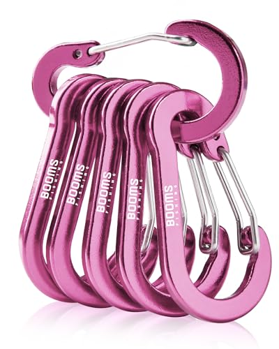 Booms Fishing CC1 Multi-Use Carabiner Clip, 6 Pack Small Caribeener Clips, Mini Keychain Caribeaner Clip 2 inch, Aluminum D Ring Carabiners, Multi-Colored - color: Pink, 6pcs
