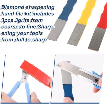 3pcs Diamond File Set Mini Diamond Hone Kit Diamonds Knife Sharpeners 3Grits #220,400,600 Flat Hand File Knife Set for Outdoor Color Files Knifes Sharpener