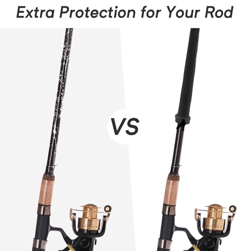 EZYoutdoor Fishing Rod Socks, 7 ft Braided Mesh Rod Sleeves | Fits 6'6-7' Spinning, Casting, Fly Rods, Elastic Lanyard Prevent Tangles, Scratches and Storage Wear - color: 2 Pack (Black)