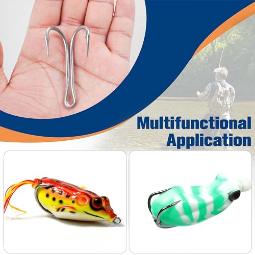 Classic Double Fishing Hooks Frog Hooks Fishing Double Hooks, 8pcs Stainless Steel Fishing Hooks with Strong Sharp Open Shank Barbed for Saltwater and Freshwater - size: 9/0-8pcs