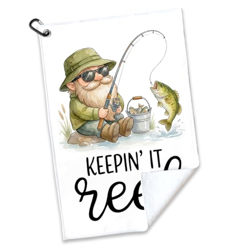 Keepin' It Reel Polyester Printed Towel with Clip, Funny Bass Fish Fishing Gifts & Accessories for Men Fishman Dad Grandfather, Fishing Lover Father's Day Retirement Birthday Gifts - color: Black & Green