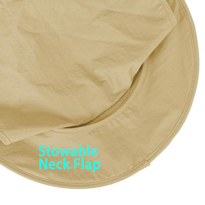 Sun Hats for Men Women Fishing Hat UPF 50+ Breathable Wide Brim Bucket Hats Summer UV Protection Safari Hat with Neck Flap - color: Khaki