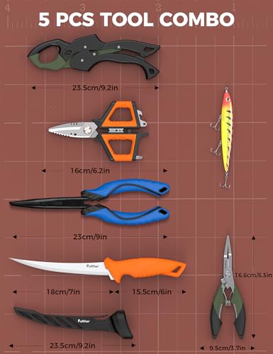5PC Fishing Tool Kit - Fillet Knife, 2PC Fishing Pliers,Fishing Braid Scissors and Fish Lip Gripper, Fishing Gear for Fly Fishing, Ice Fishing - color: 5PC+Multicolor