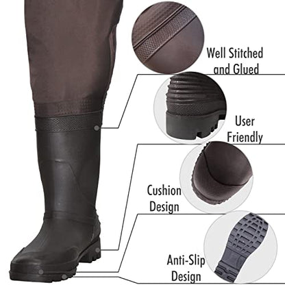 Chest Waders with Boots for Men & Women, Nylon/PVC Lightweight Fishing Wader with Boots Hanger - color: Brown, size: M6/W8