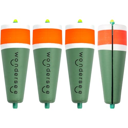wondersee Fishing Floats Weighted Slotted Peg Popping Floats Slip Bobbers, Pack of 4 - color: Green, size: 3in.
