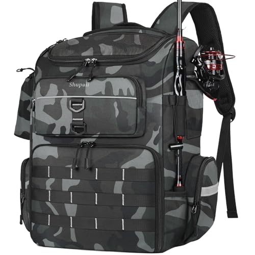 Fishing Backpack with 2 Rod Holders, Large Water Resistant Tackle Storage Bag for Fishing Gear, Fishing Bag Gifts for Men - color: Camouflage