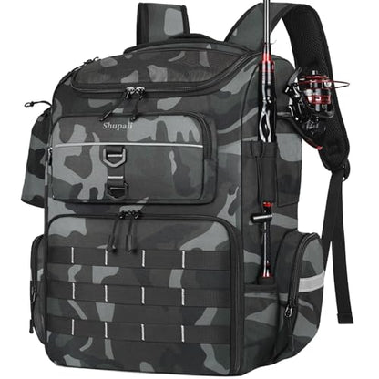 Fishing Backpack with 2 Rod Holders, Large Water Resistant Tackle Storage Bag for Fishing Gear, Fishing Bag Gifts for Men - color: Camouflage