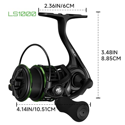 LS Lightweight Spinning Reel 500-1000 Series, 3.8oz Ultralight Carbon Fiber Frame, 5+1 BB, 5.2:1 Gear Ratio, 6.6LBs Max Drag, Saltwater/Freshwater Fishing Reel - color: LS, size: 1000