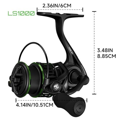 LS Lightweight Spinning Reel 500-1000 Series, 3.8oz Ultralight Carbon Fiber Frame, 5+1 BB, 5.2:1 Gear Ratio, 6.6LBs Max Drag, Saltwater/Freshwater Fishing Reel - color: LS, size: 1000