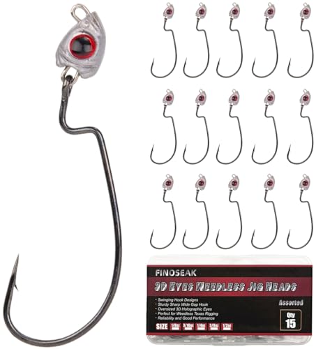 Vivid Fish Eyes Swimbait Jig Heads for Fishing, 15Pcs Swing Bass Jigheads Lifelike Weedless Jig Heads for Ned Rig or Texas Rig 1/8 3/16 1/4 3/8 1/2oz - size: 3/16oz-2/0, 15Pcs