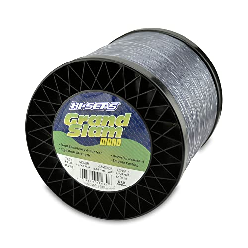 HI-SEAS Grand Slam Monofilament Fishing Line - Strong & Abrasion Resistant in Clear, Pink, Green, Smoke Blue, Fluorescent Yellow Freshwater & Saltwater - 5 lb Spool - color: Smoke Blue, style: 80 Lb Test, 0.90 Mm Dia, 3300 Yd