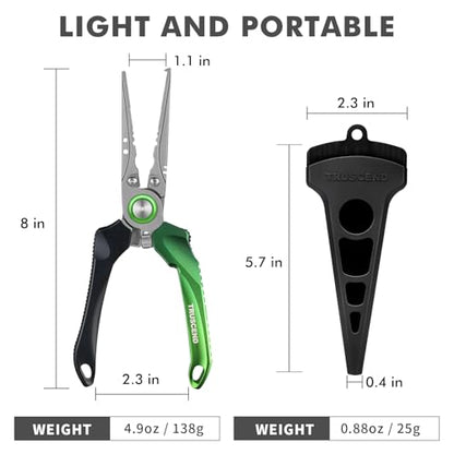 TRUSCEND Easy Use Lockable Fishing Pliers with Tungsten Carbide Cutter, Innovative Ergonomic Handy Handle, Saltwater Corrosion Resistant Teflon Coated Fishing Tool, Light Multi-Function Fishing Gear - color: A1-green