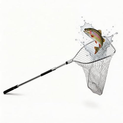 TyQuirlyn Telescopic Stainless Steel Landing Net, 16"x20" 24" Deep Double-Strand Mesh, 63"-100" Dual Lock Handle, 55lbs Multi-Use Fishing Farm Net