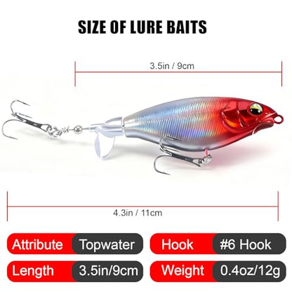 3Pcs Topwater Plopper Fishing Lures, Top Water Bass Fishing Lures for Freshwater, Floating Propeller Topwater Lures Gear Loud Swinging and Vibrating for Bass Walleye Trout Crappie