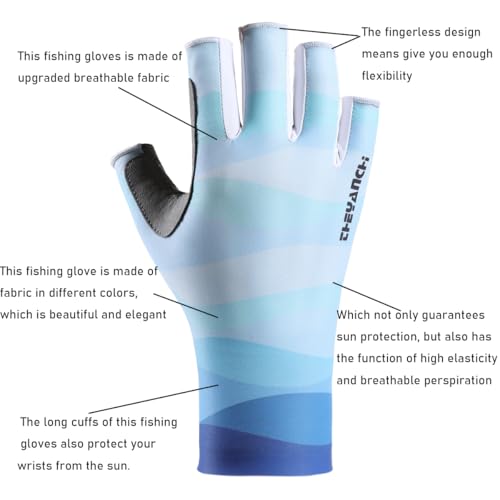 Fishing Gloves UV Protection Fingerless Sun Gloves Men Women for Cycling Hunting Kayaking Hiking Sailing - color: Blue, size: X-Large