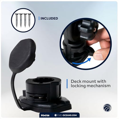 Five Oceans Fishing Rod Holder for Boat with Deck Mount Base, Black, High-Impact Nylon for Boats & Kayaks, Multiple Sizes - style: Compatible Spring-loaded Lock Cap Base