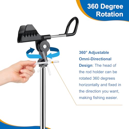 Fishing Rod Holders, 360 Degree Adjustable Fishing Pole Holders for Ground, Multifunctional Stainless Steel Beach Fishing Rod Holder Fishing Gifts for Men - color: black