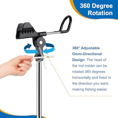 Fishing Rod Holders, 360 Degree Adjustable Fishing Pole Holders for Ground, Multifunctional Stainless Steel Beach Fishing Rod Holder Fishing Gifts for Men - color: black