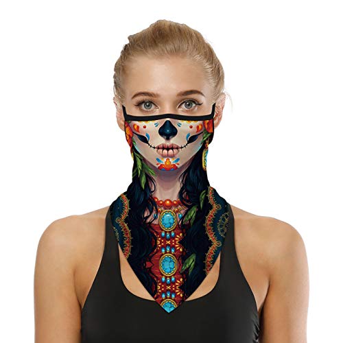 YAYOUREL Neck Gaiter Face Mask Bandanas for Men Women UV Face Scarf Cover Ear Loop Hole Facemask for Fishing Running Cycling - color: Red Black Blue