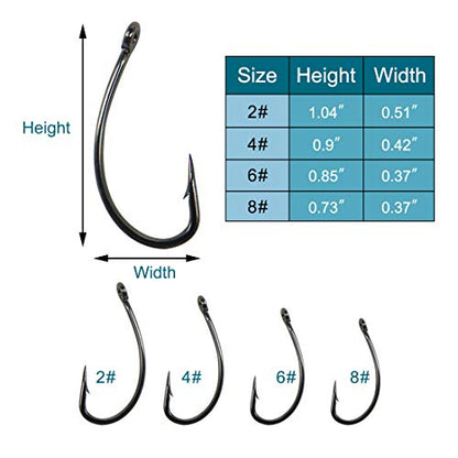 100pcs Carp Fishing Hooks Barb Sharp Catfish Hooks Set in Assorted Sizes 2# 4# 6# 8#