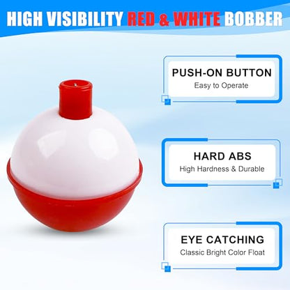 Fishing Bobbers Fishing Floats and Bobbers ABS Push Button Fishing Round Buoy Float Bobber Red/White Bobbers Floats Fishing Tackle Accessories 0.5"/0.75"/1"/1.5"/2"/2.5" - style: 0.75 inch- 30pcs