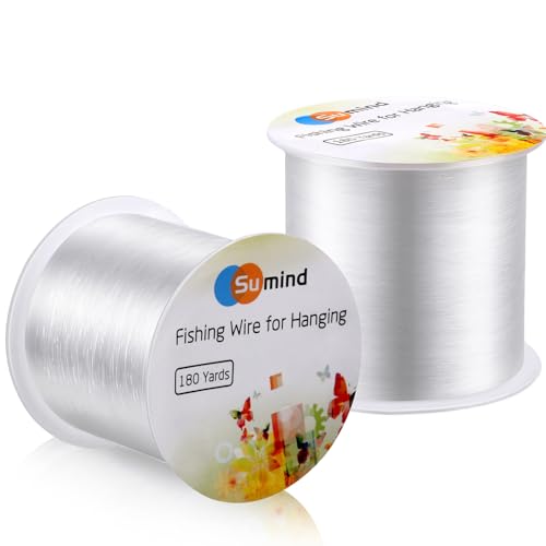 Sumind 2 Rolls Fishing Line Clear Nylon Fish String Cord Crystal Nylon Thread Fishing Line Wire for Craft Bracelet Beads, 0.3 Mm, Total 360 Yards/ 1080ft, No Elasticity