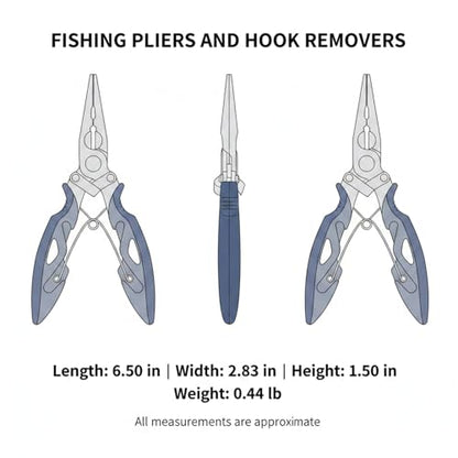 Stainless Steel Fishing Pliers with Line Cutter, 6.5 Inch Multi-Tool for Hook Removal and Lure Retrieval, Blue