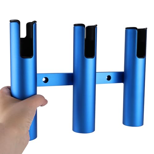 NovelBee 2pcs 3 Tube Fishing Rod Holders for Boat,Aluminium Rod Holders with Screws - color: Blue & Black