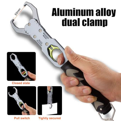 Fish Lip Gripper, Aluminium Alloy Fishing Grabber Non-Slip Fish Lip Grip Tool with Weight Scale & Anti-Lost Rope for Outdoor Fishing - color: Silver