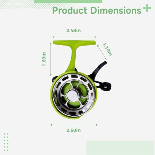 Left-Handed Green Inline Reel Ice Fishing, 2.6 in (6.6 Cm) Aluminum Alloy, 3.2:1 Gear Ratio, 3+1 Bearing, Construction Plastic Metal, Handle Anti-Slip, High Seat Foot Design