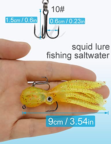 Octopus Swimbait Soft Fishing Lure with Skirt Tail - 3D Realistic Squid Bait Durable TPE Squid Jig Lingcod Rockfish Jigs for Saltwater Ocean Fishing, 5Pcs/Pack