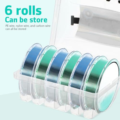 POPETPOP Fishing Line Holder Organizer Box Portable Plastic Spool Case with Handle for Nylon Carbon Pe Lines 6.49X4.92X3.93 Inches Lightweight Fishing Tool Storage