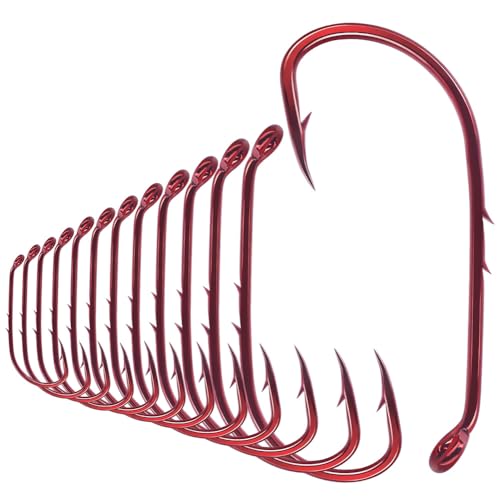 Baitholder Fishing Hooks 100 Pack - Double-Barbed Long Shank for Bluegill Bass Trout Walleye Black/Red, 8/0-#8 - color: 1-Red, size: Size:4 100-Pack