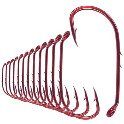 Baitholder Fishing Hooks 100 Pack - Double-Barbed Long Shank for Bluegill Bass Trout Walleye Black/Red, 8/0-#8 - color: 1-Red, size: Size:4 100-Pack