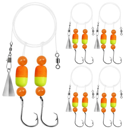 Pompano Rigs for Surf Fishing Saltwater Floats Catfishing Pompano Fishing Rigs with Double Circle Hooks and Pyramid Sinker 5pcs/8pcs - color: Green and Chartreuse Pompano Rigs 5pcs