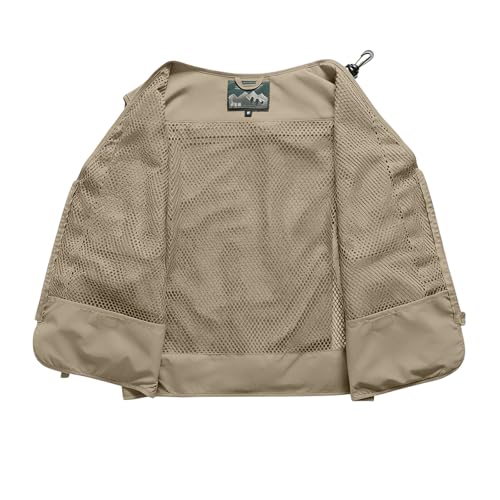 Men's Fishing Vest Casual Utility Lightweight Cargo Vest with Multi Pockets Outdoor Safari Photo Travel Jacket Vest - color: Y001- Khaki, size: Small