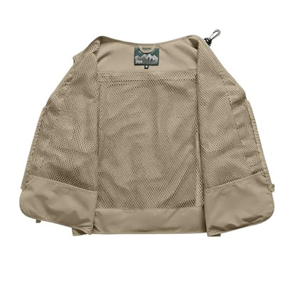 Men's Fishing Vest Casual Utility Lightweight Cargo Vest with Multi Pockets Outdoor Safari Photo Travel Jacket Vest - color: Y001- Khaki, size: Medium