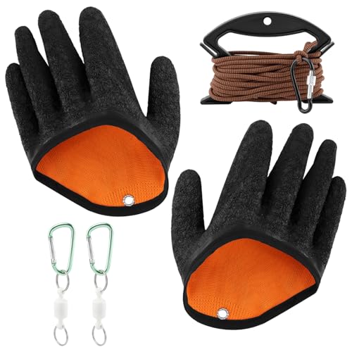 2PCS Fishing Gloves with Magnet Release, Non-Slip Fishing Catching Gloves, Puncture-Proof, Waterproof, Quick-Dry,Professional Fishing Glove for Handling Fish