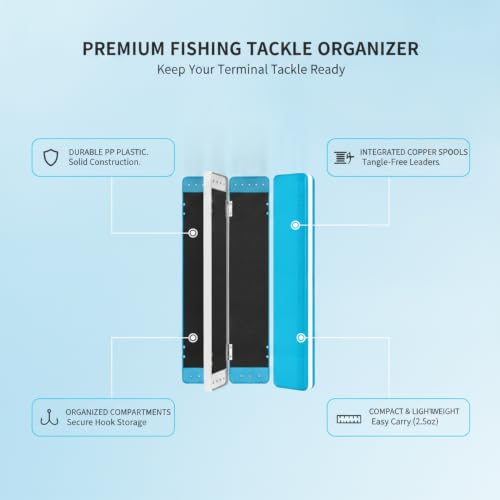 Durable PP Plastic Fishing Tackle Box with Copper Wire Spools for Hook and Leader Line Storage - size: 17.72 x 3.54 x 1.57 in