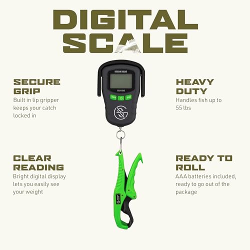 Googan Squad Digital Fish Scale with Lip Grip, 55 lb Capacity, Bright Digital Display and Batteries Included for Bass, Catfish and Saltwater Anglers - style: Digital Fish Scale