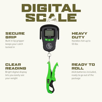 Googan Squad Digital Fish Scale with Lip Grip, 55 lb Capacity, Bright Digital Display and Batteries Included for Bass, Catfish and Saltwater Anglers - style: Digital Fish Scale