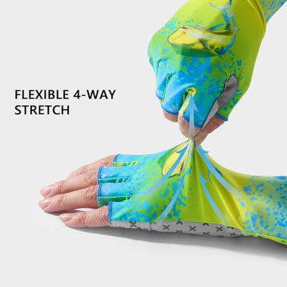 BASSDASH Unisex UPF 50+ Half Finger Sun Gloves Fingerless Breathable UV Protection for Fishing Hiking Kayaking Rowing FG02 - color: Mahi, size: Medium