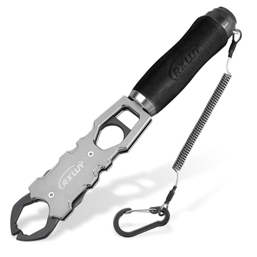 11.5" Fish Lip Gripper with Scale, Max 40lbs Scale, 360° Swivel Non-Slip Handle, Fish Grabber Control Tool for Safe, Hook Removal, Easy Catch & Release, Fishing Gifts for Men Women - color: Black