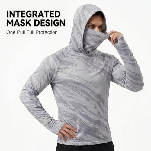 5 Pack Men's Camouflage Long Sleeve Hooded Shirt with Balaclava Face Mask,Sun Protection Fishing Hunting Rash Guard - color: 5color a Set, size: X-Large