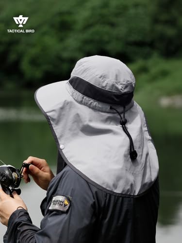 Fishing Hat, Men's Sun Hat, Anti-UV Sun Protection Wide Brim Fisherman Hat with Neck & Face Flap Cover, XL - color: Light Gray, size: Large-X-Large