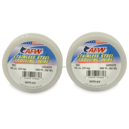 American Fishing Wire Stainless Steel Trolling Wire (Single Strand) - size: 2 -300 Foot Connected Spools, 70 Pound Test