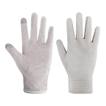 JIAHG Women Men's Driving Gloves Summer UV Sun Glove Non Slip Touchscreen Cotton Gloves Outdoor Sunblock Mittens for Cycling - color: Cotton-grey Full Finger